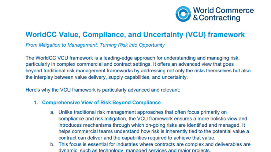 WorldCC Value, Compliance, and Uncertainty (VCU) framework